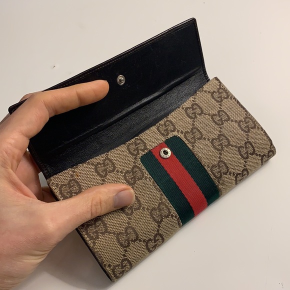 Gucci Authentic Handmade Leather and Canvas Bifold Logo Wallet - Picture 8 of 15
